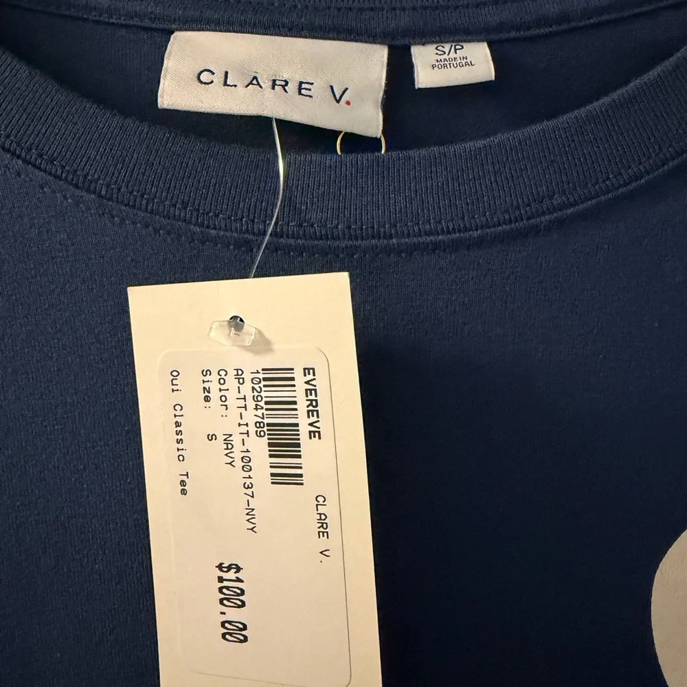 Clare V. Navy Blue T-Shirt with 'Oui' Print size small NWT - Picture 3 of 4